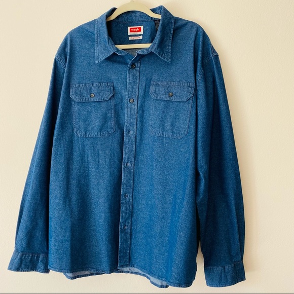 Vintage WRANGLER Blue Denim Long Sleeve Button Down Flex For Comfort Shirt - Picture 5 of 8